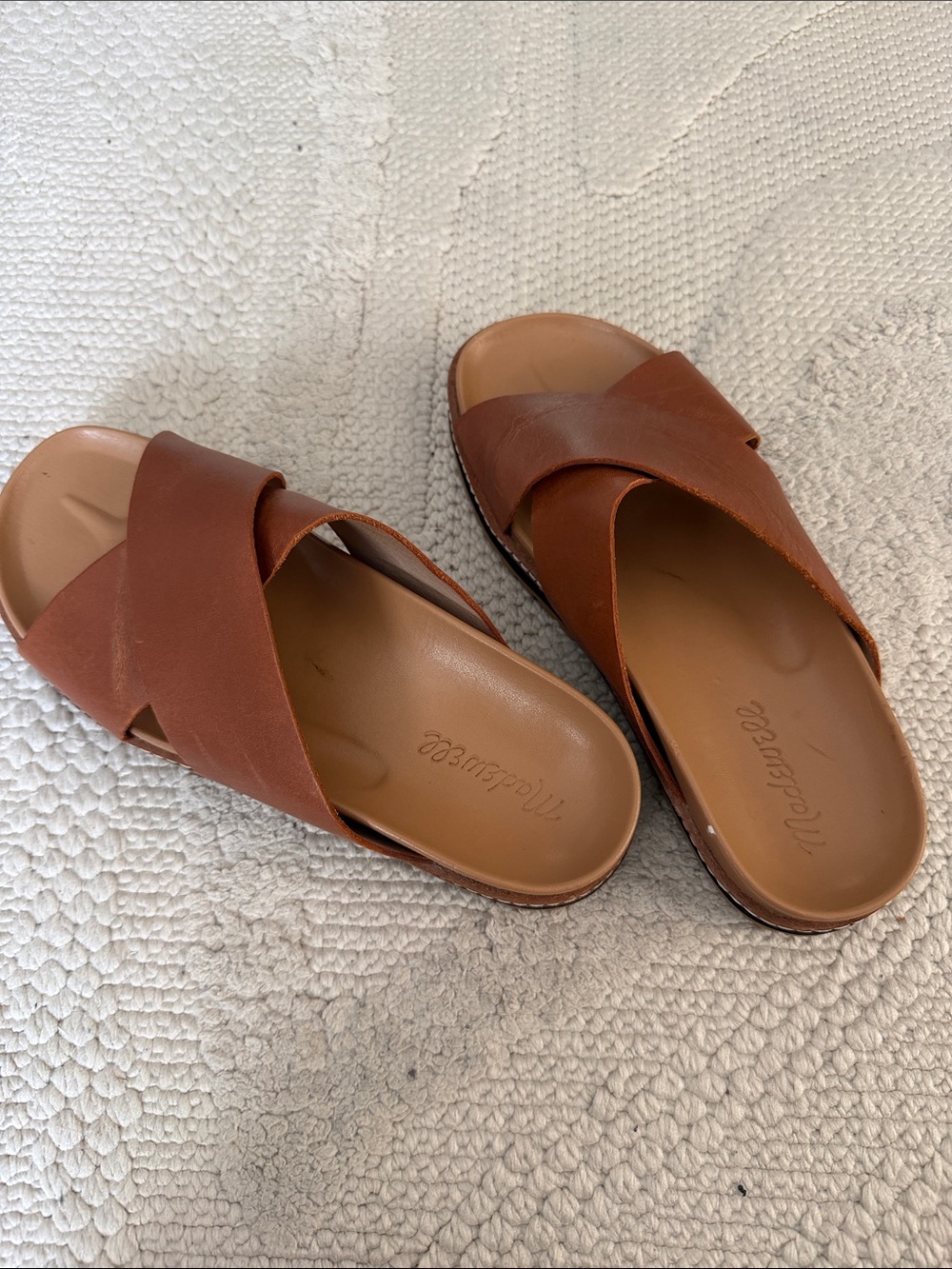 Madewell Tan Brown Leather Crossover Slide Sandals